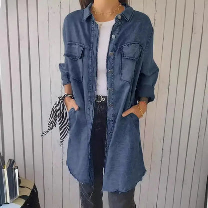 Doris™| Lange Denim-Freizeit-Hemdjacke