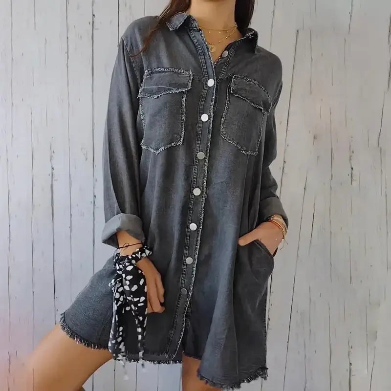Doris™| Lange Denim-Freizeit-Hemdjacke