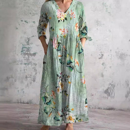Ais™| Sommerkleid aus Leinen & Baumwolle mit Blumenmuster