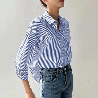 Nera™ | Luftige Baumwollbluse – Blau-Weiß Gestreift