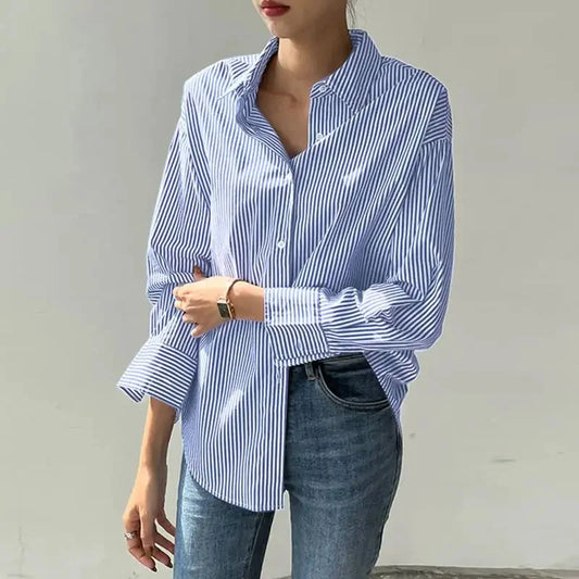 Nera™ | Luftige Baumwollbluse – Blau-Weiß Gestreift