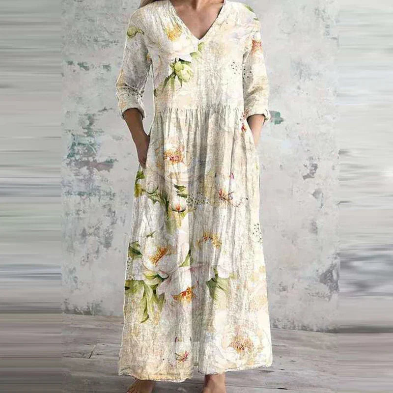 Ais™| Sommerkleid aus Leinen & Baumwolle mit Blumenmuster