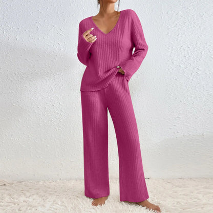 Vivienne™ | Zweiteiliges Set mit gerader Hose und V-Ausschnitt-Top