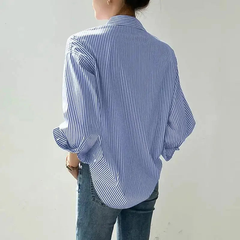Nera™ | Luftige Baumwollbluse – Blau-Weiß Gestreift