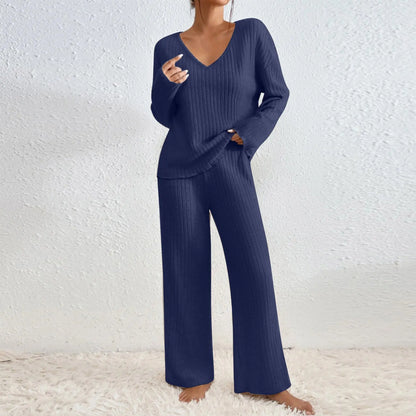 Vivienne™ | Zweiteiliges Set mit gerader Hose und V-Ausschnitt-Top