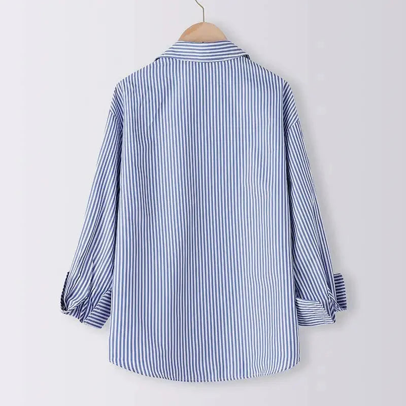 Nera™ | Luftige Baumwollbluse – Blau-Weiß Gestreift