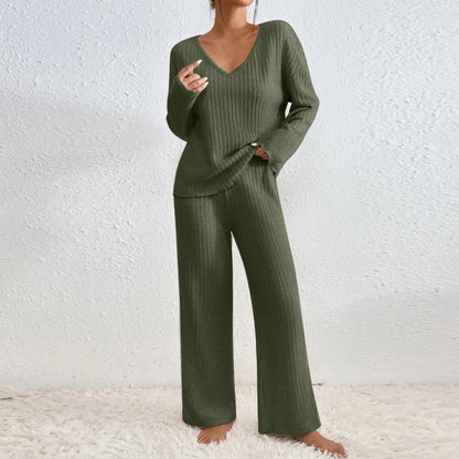 Vivienne™ | Zweiteiliges Set mit gerader Hose und V-Ausschnitt-Top