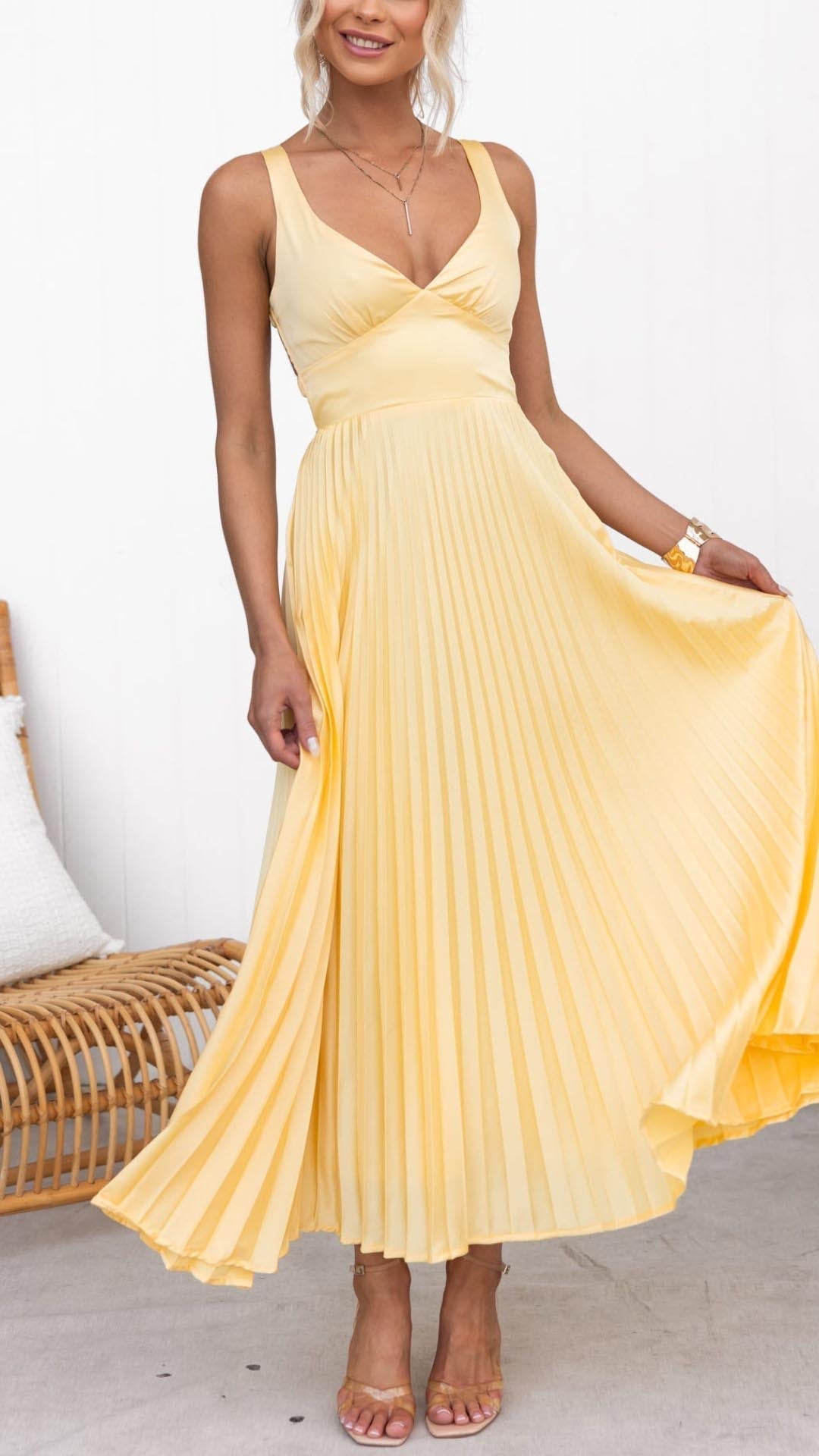 Dulcea™ | Plissiertes Maxikleid mit V-Ausschnitt