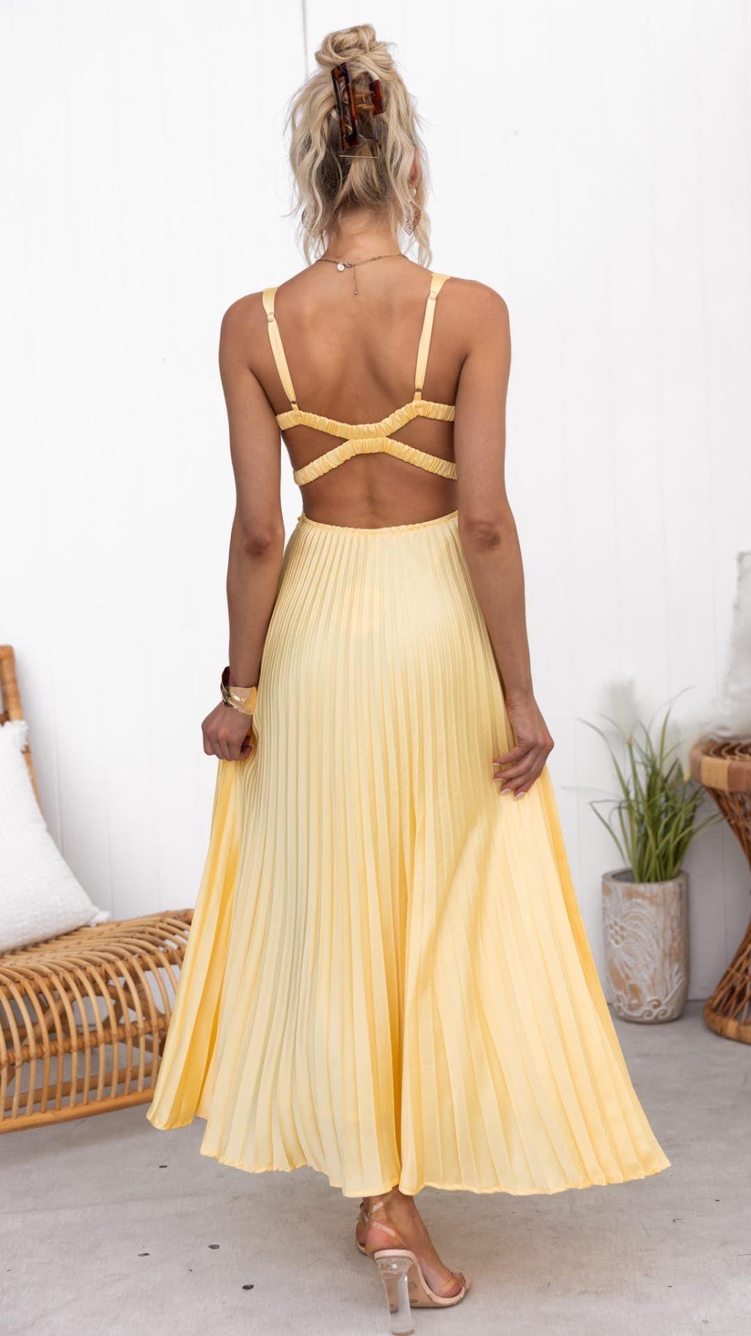 Dulcea™ | Plissiertes Maxikleid mit V-Ausschnitt