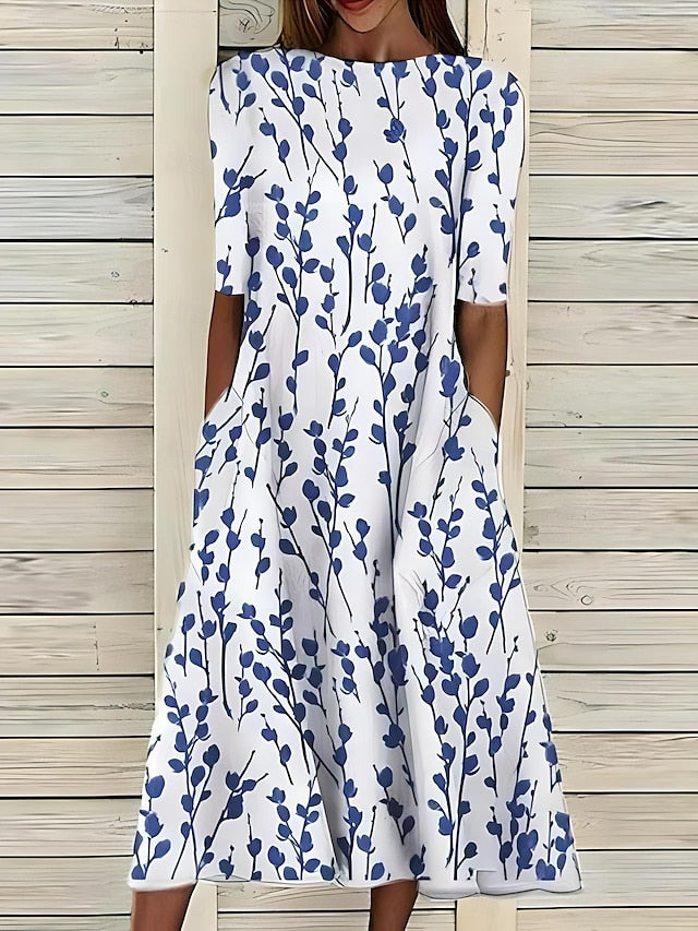 Céleste™| Midikleid mit Küstenblumen und Rundhalsausschnitt