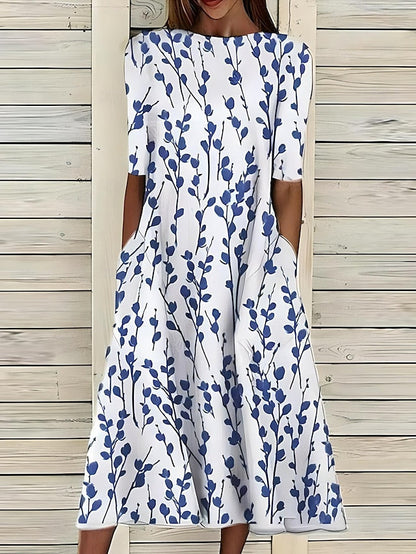 Céleste™| Midikleid mit Küstenblumen und Rundhalsausschnitt