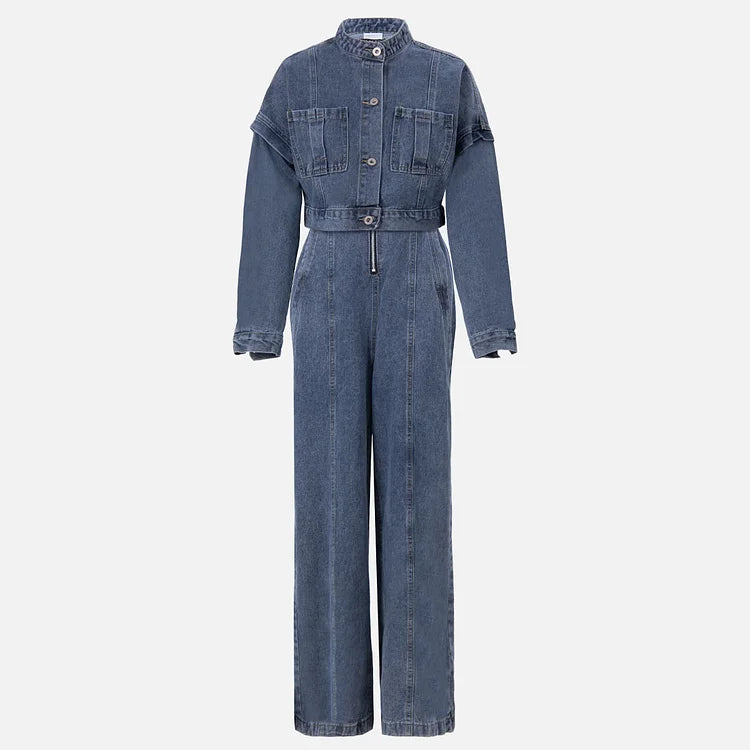 Zava ™| Denim-Bandeau-Jumpsuit mit Reißverschluss und Jacken-Set