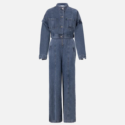 Zava ™| Denim-Bandeau-Jumpsuit mit Reißverschluss und Jacken-Set