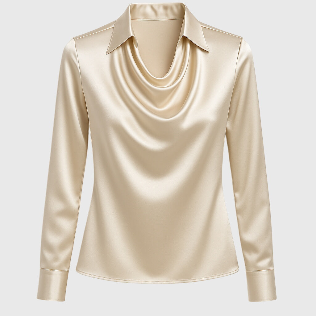 Sylvie™ | Bluse mit edlem Glanz und Faltenausschnitt