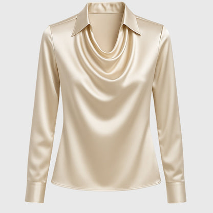 Sylvie™ | Bluse mit edlem Glanz und Faltenausschnitt