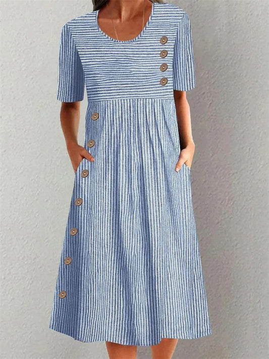 Pris™ | Gestreiftes Midi-Kleid aus Baumwolle mit schmeichelhafter Passform
