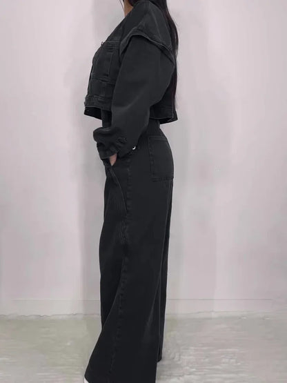 Zava ™| Denim-Bandeau-Jumpsuit mit Reißverschluss und Jacken-Set