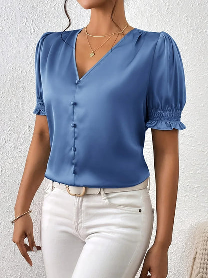 Abella™| Elegante Bluse Mit V-Ausschnitt Und Puffärmeln