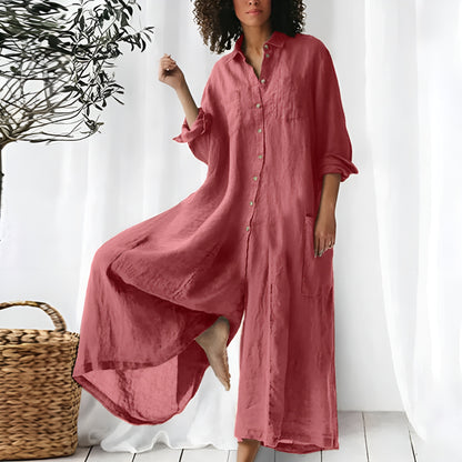 Maja™ | Luftiger Leinen-Jumpsuit mit Krempelärmeln & Seitentaschen