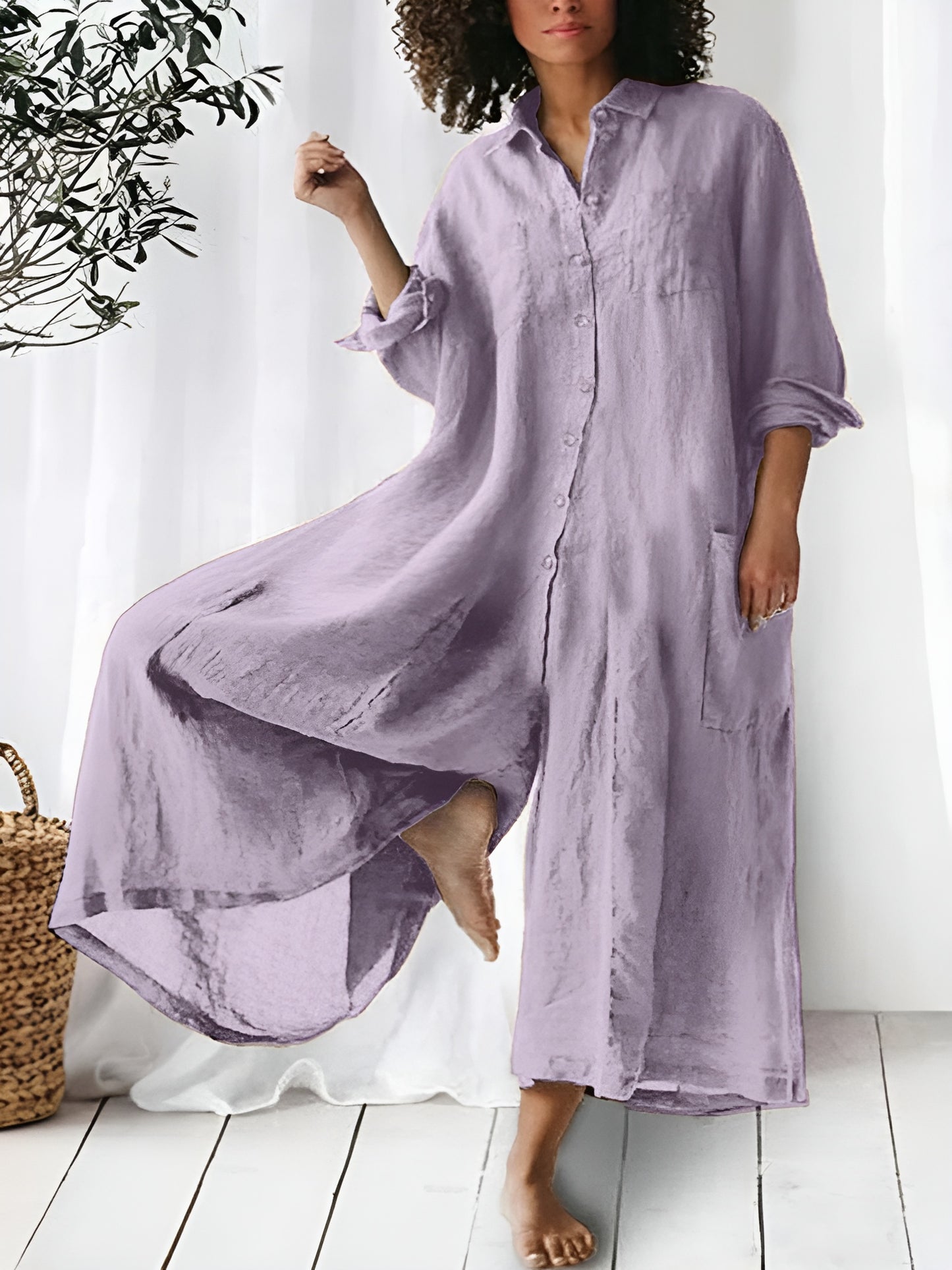 Maja™ | Luftiger Leinen-Jumpsuit mit Krempelärmeln & Seitentaschen