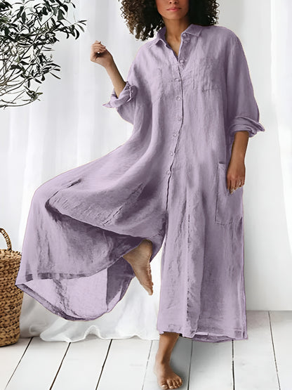 Maja™ | Luftiger Leinen-Jumpsuit mit Krempelärmeln & Seitentaschen
