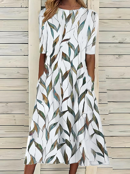 Céleste™| Midikleid mit Küstenblumen und Rundhalsausschnitt