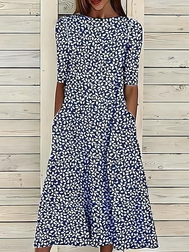 Céleste™| Midikleid mit Küstenblumen und Rundhalsausschnitt