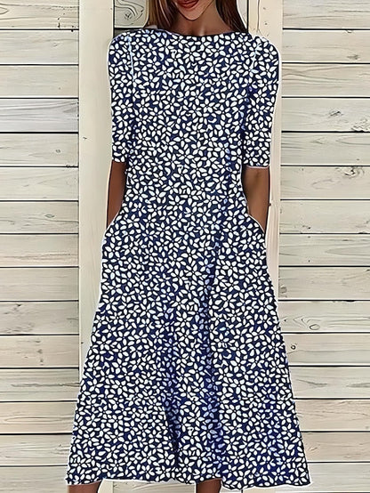 Céleste™| Midikleid mit Küstenblumen und Rundhalsausschnitt